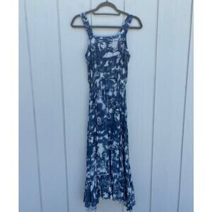Splendid Maxi Dress,‎ Printed Blue & White, Ruffle Hem, Sz S
